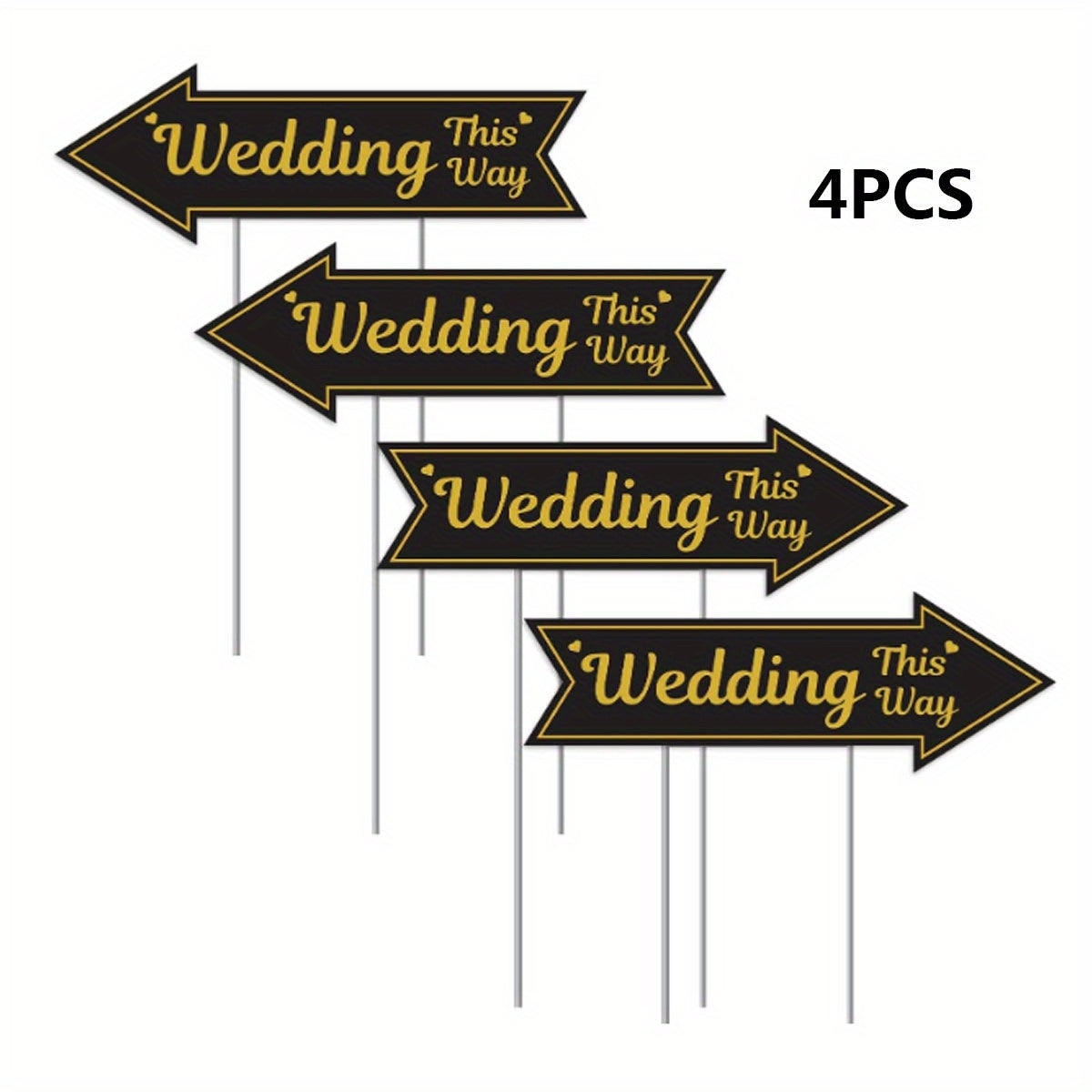 4-Piece Wedding Directional Signs Set - Black & Gold Arrows