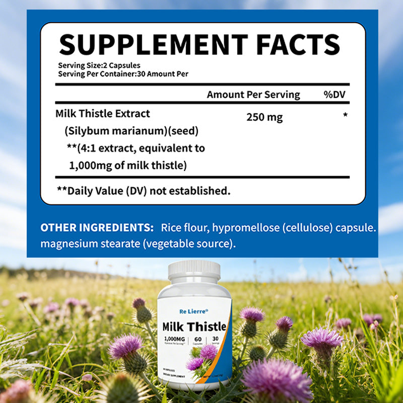 Milk Thistle Supplement - 1000mg Herbal Nutritional Support - 60 Capsules