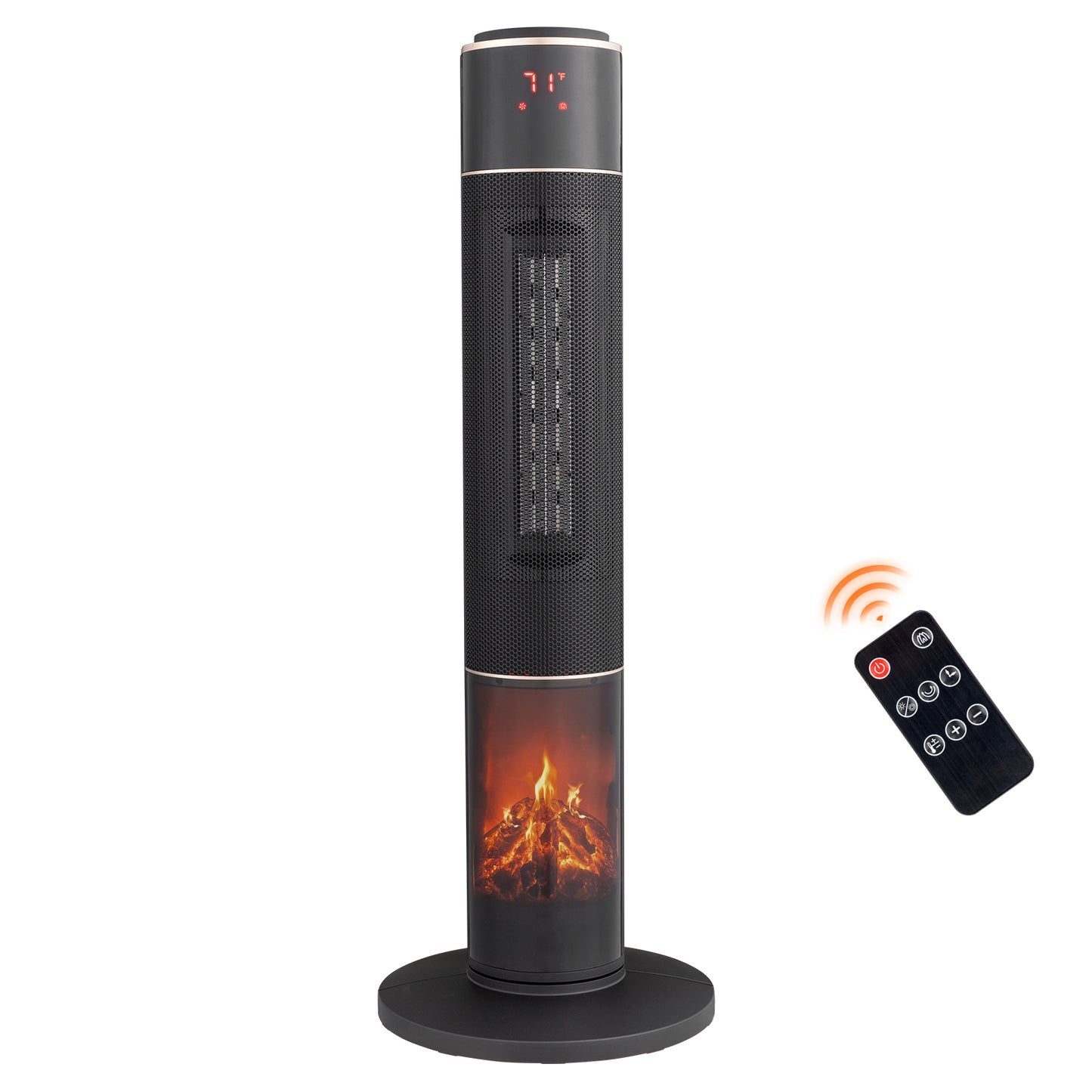 32inch Tower Space Heater with 3D Flame Effect, 1500W Portable Electric Heater with Thermostat, Oscillation, Timer & Remote