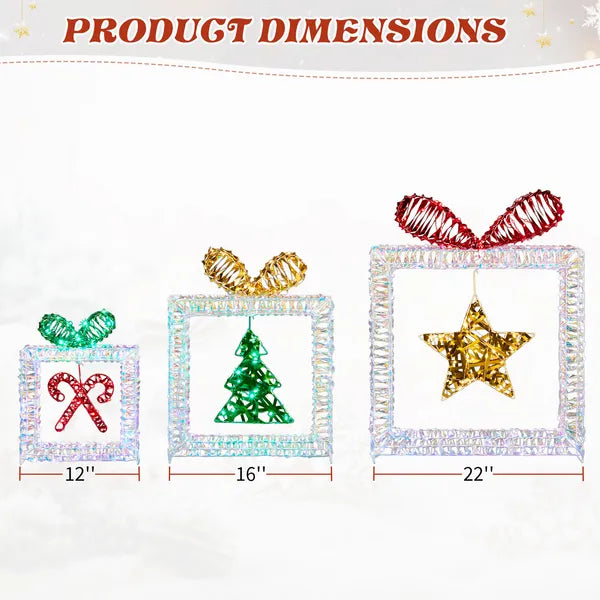 Set of 3 Lighted Iridescent Gift Box Decorations - 357 LED