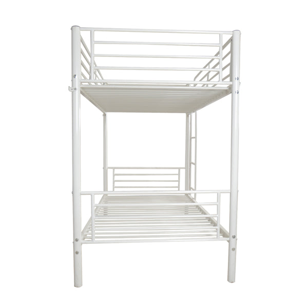 Iron Bed Bunk With Ladder For Kids Twin Size White