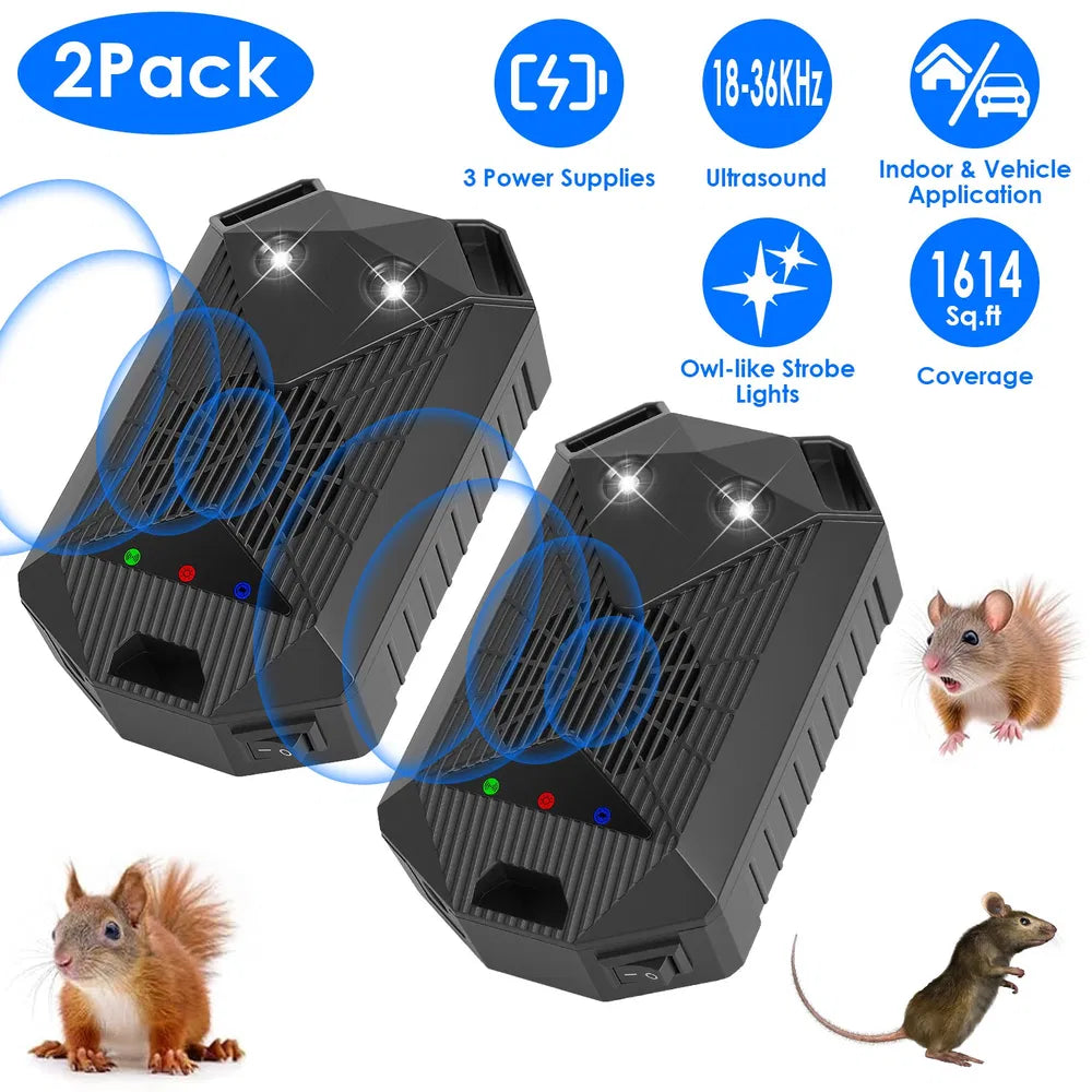 2-Pack Ultrasonic Rodent Repeller for Vehicles