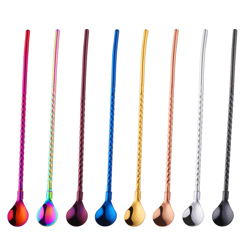 Stainless Steel Dual-Purpose Straw Spoon - Long Handle Kitchen Utensil