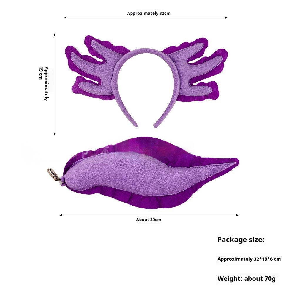 Cute Axolotl Cartoon Headband with Tail