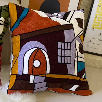Decorative Embroidered Cushion Cover Abstract Picasso Style 45x45 cm
