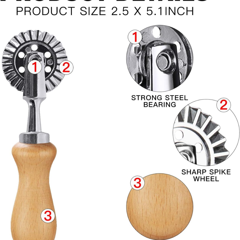 Pastry Wheel Cutter - Fluted Ravioli Crimper & Dough Tool