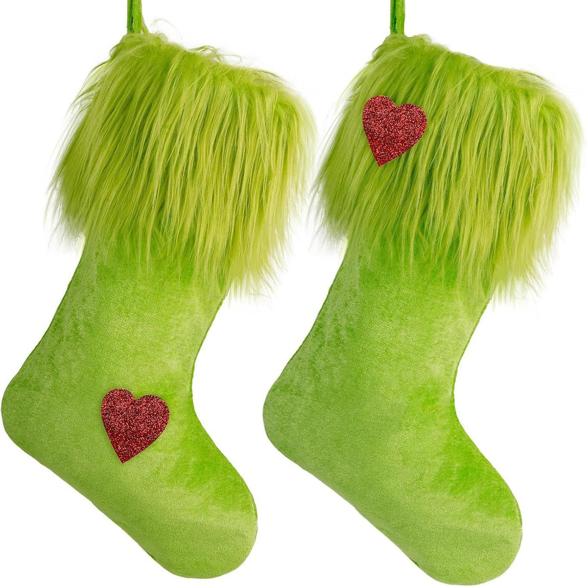 Christmas Green Fur Ornament Stockings Plush Gift Bag Holiday Decor