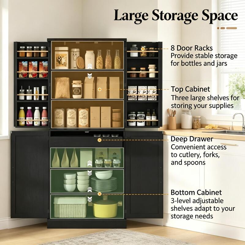 Tall Vertical Pantry Cabinet, Chic Kitchen Storage Organizer For Home
