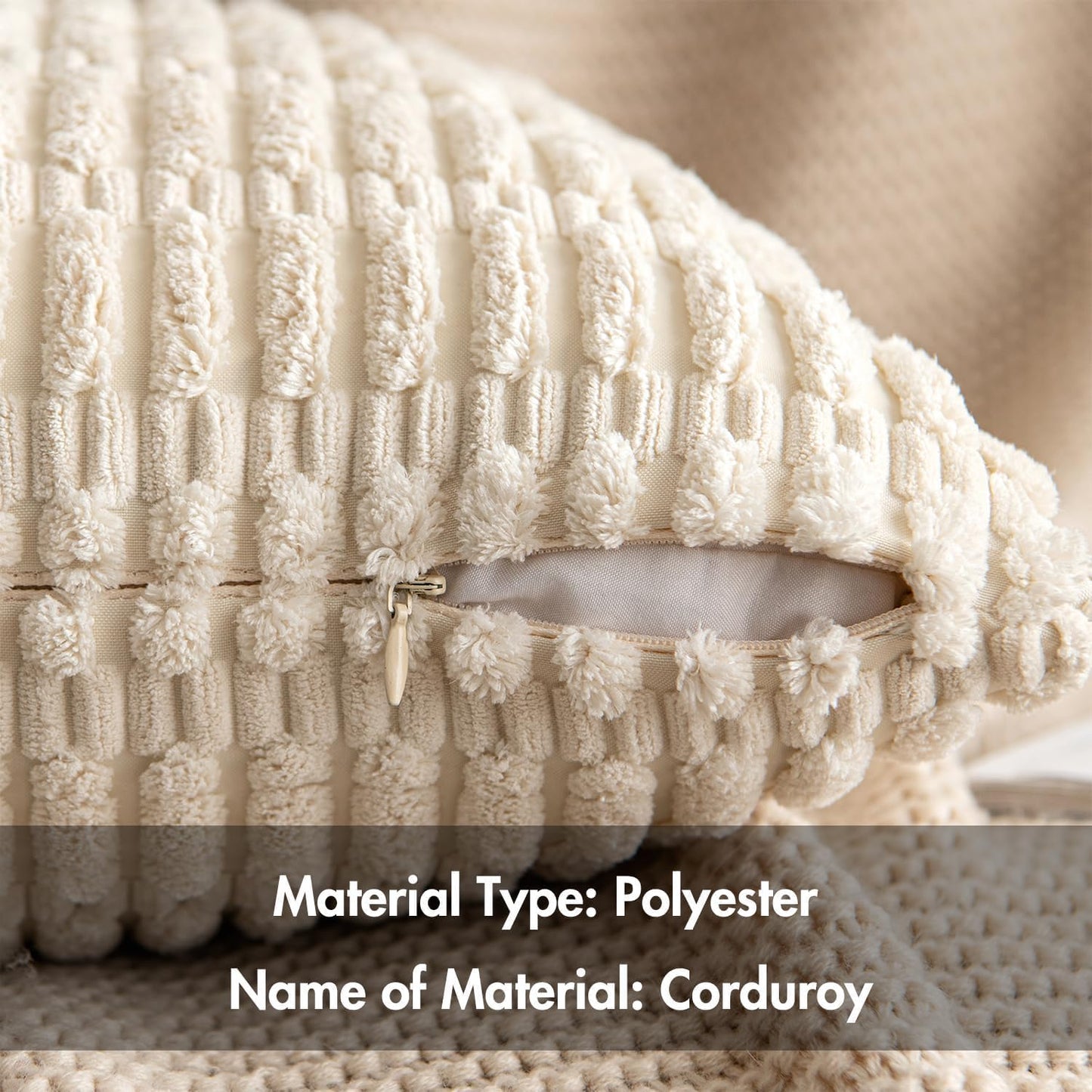 Set of 2 Soft Corduroy Pillow Covers 18x18 Inch - Cream White