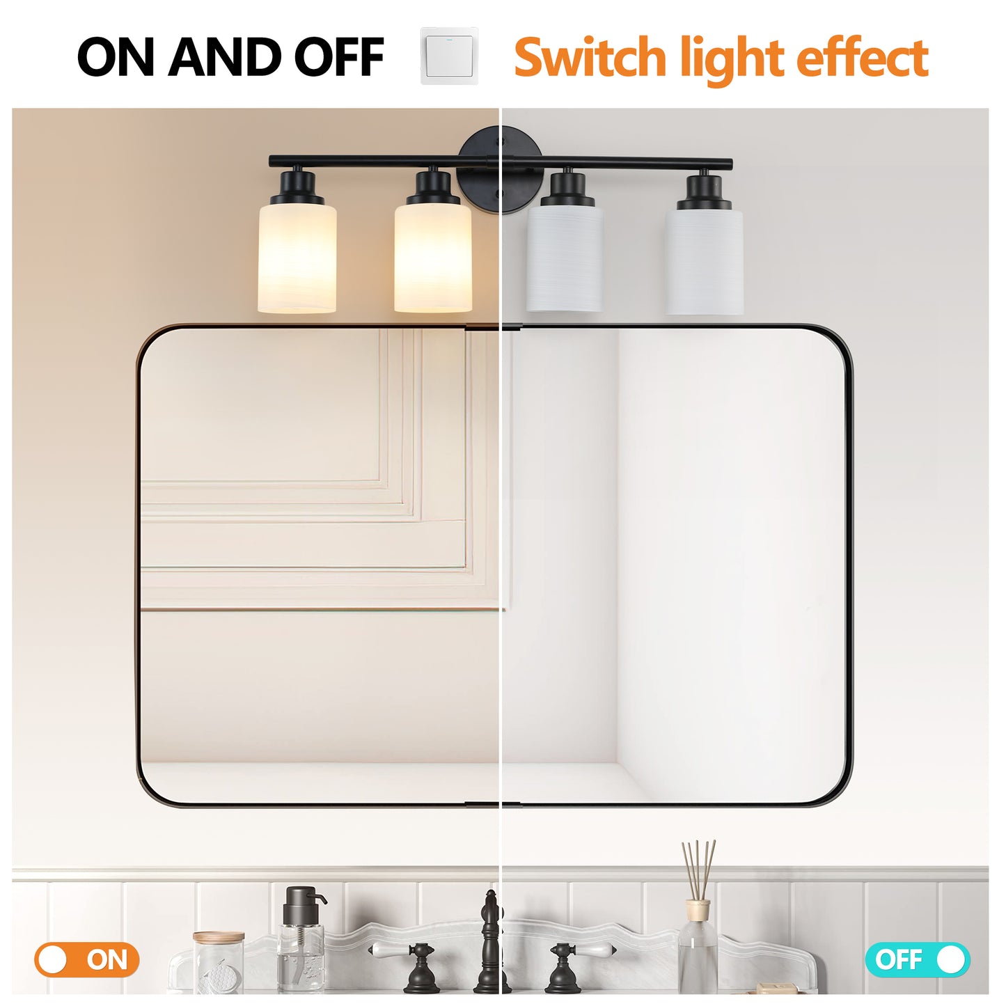 Modern 4-Light Bathroom Vanity Light - Frosted White Glass & Black Iron Frame