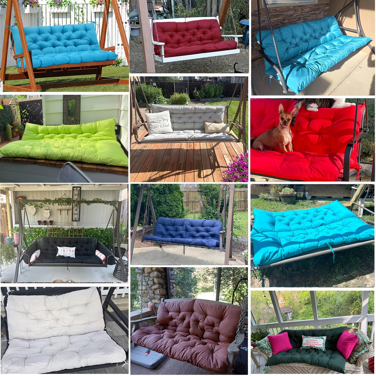 Outdoor Swing Cushions 2-3 Seater Waterproof Bench Pad with Anti-Slip Straps - Multiple Colors