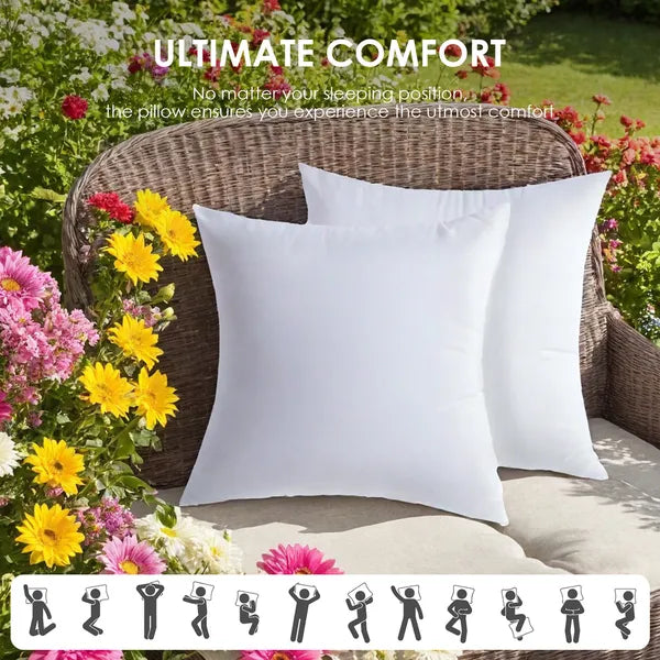 18x18 Inch White Square Pillow Set - 2 Pack Cushion Inserts