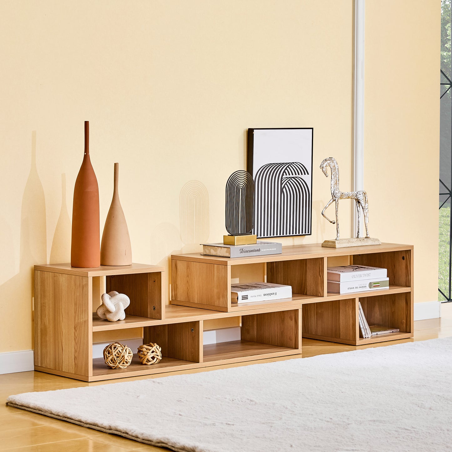 Modular Freestyle TV Stand - Light Wood Adjustable Media Console
