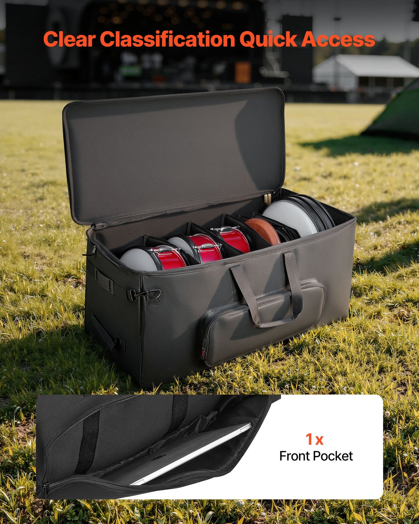 Padded Electronic Drum Kit Bag with Wheels - Large Travel Case, Detachable Dividers, Multiple Pockets, Black