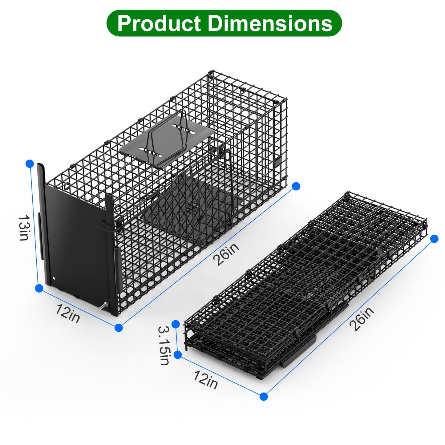 Humane Live Animal Cage Trap - Galvanized Iron, Multiple Sizes