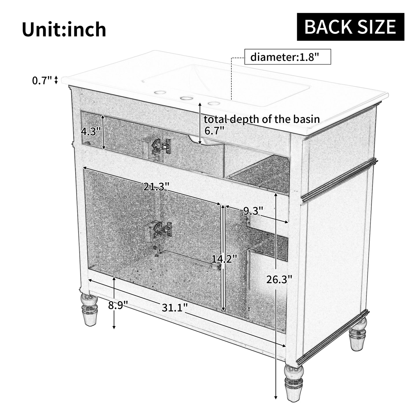 36-Inch Bathroom Vanity with Sink & Drawers - Black