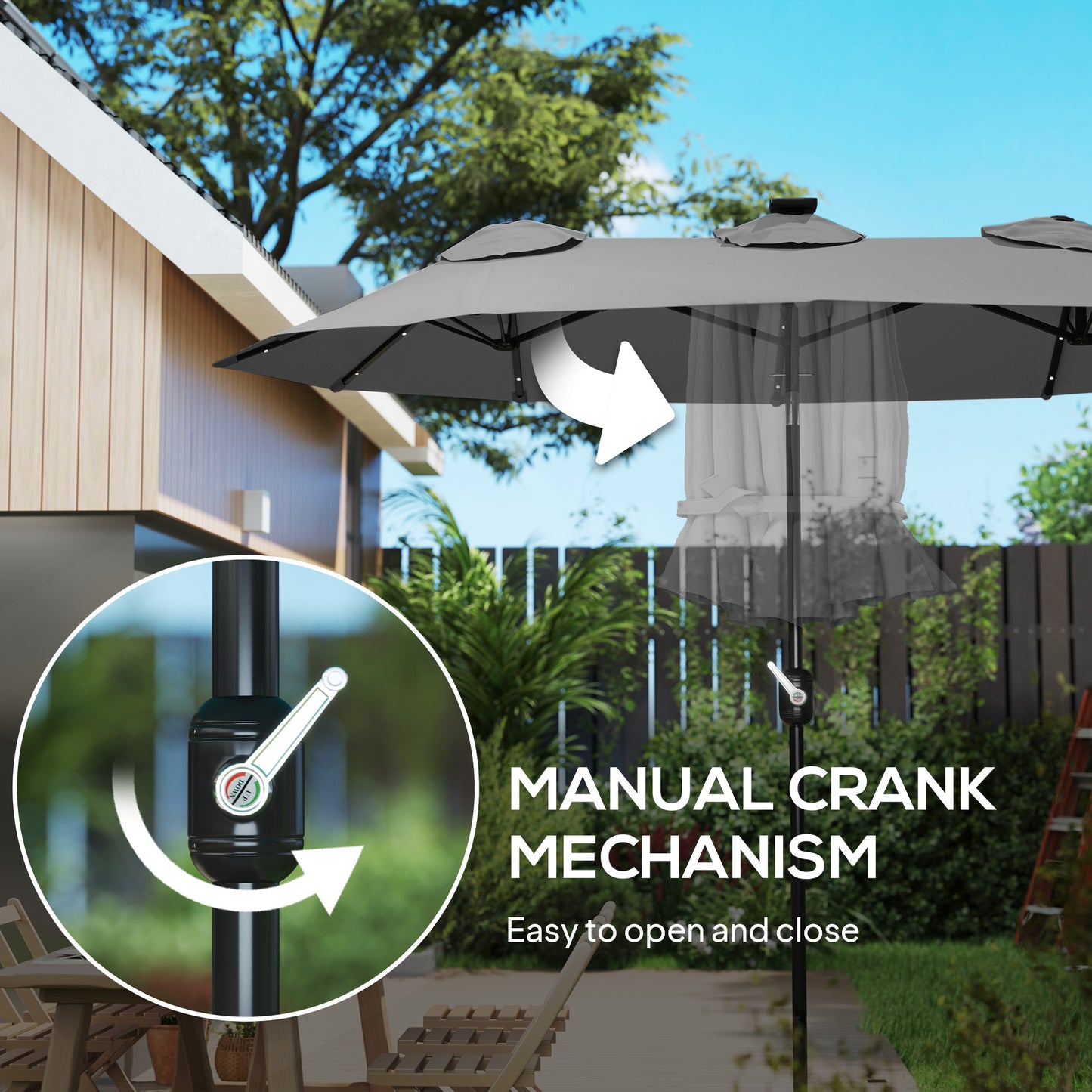 Double-Sided Patio Umbrella with Solar LED Light - Gray