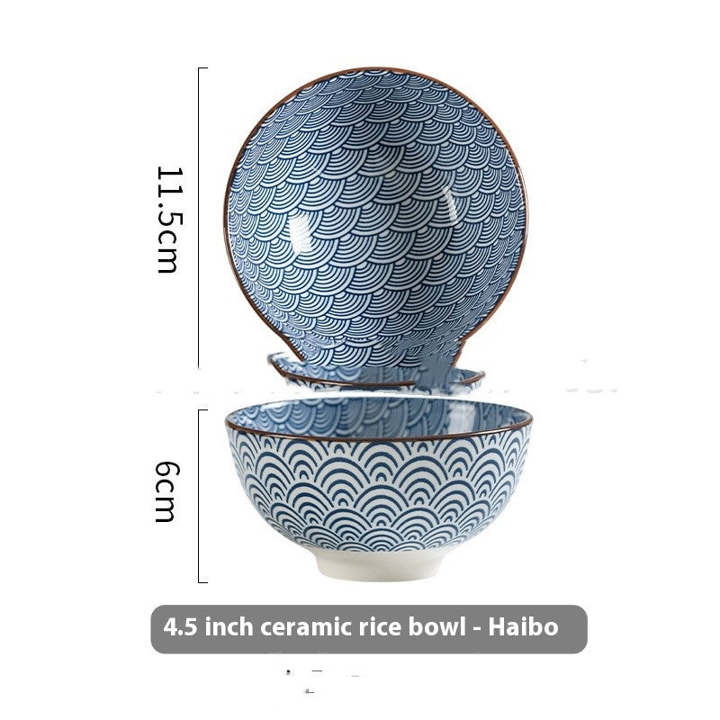 Japanese Ceramic Rice Bowl Underglaze Porcelain Kitchen Tableware Set