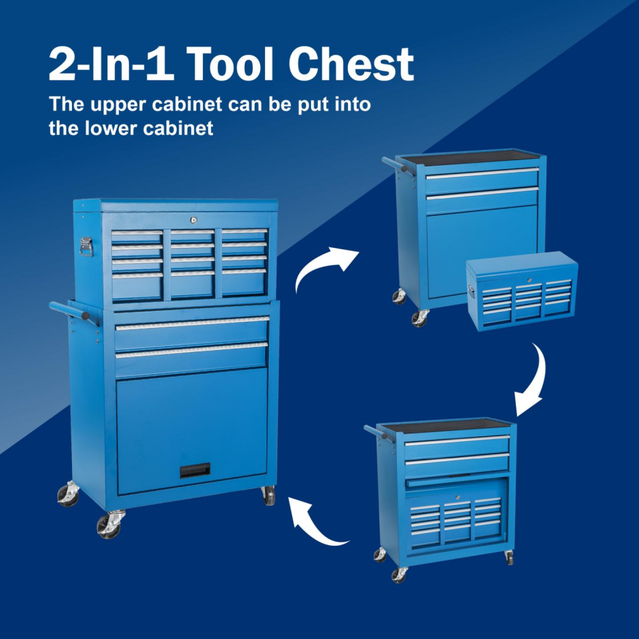 8-Drawer Rolling Tool Chest with Detachable Top - Blue