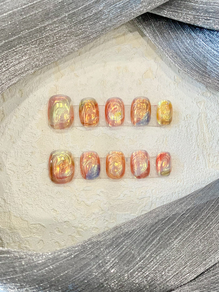 Sunset Nail Art Kit with Armor-Style Short Retro Design for Ladies