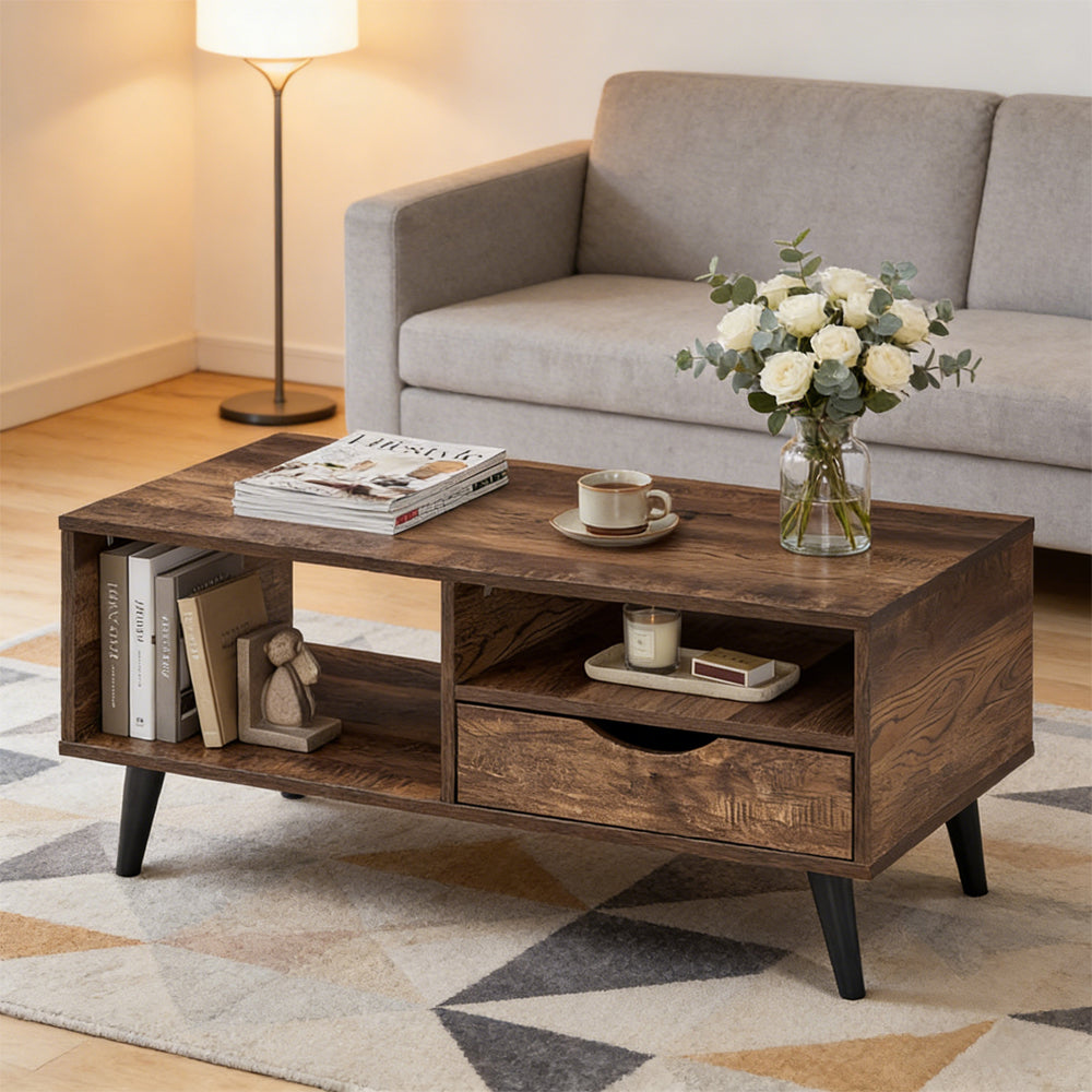 Coffee Table With Storage Rustic Rectangle Center For Living Rooms,