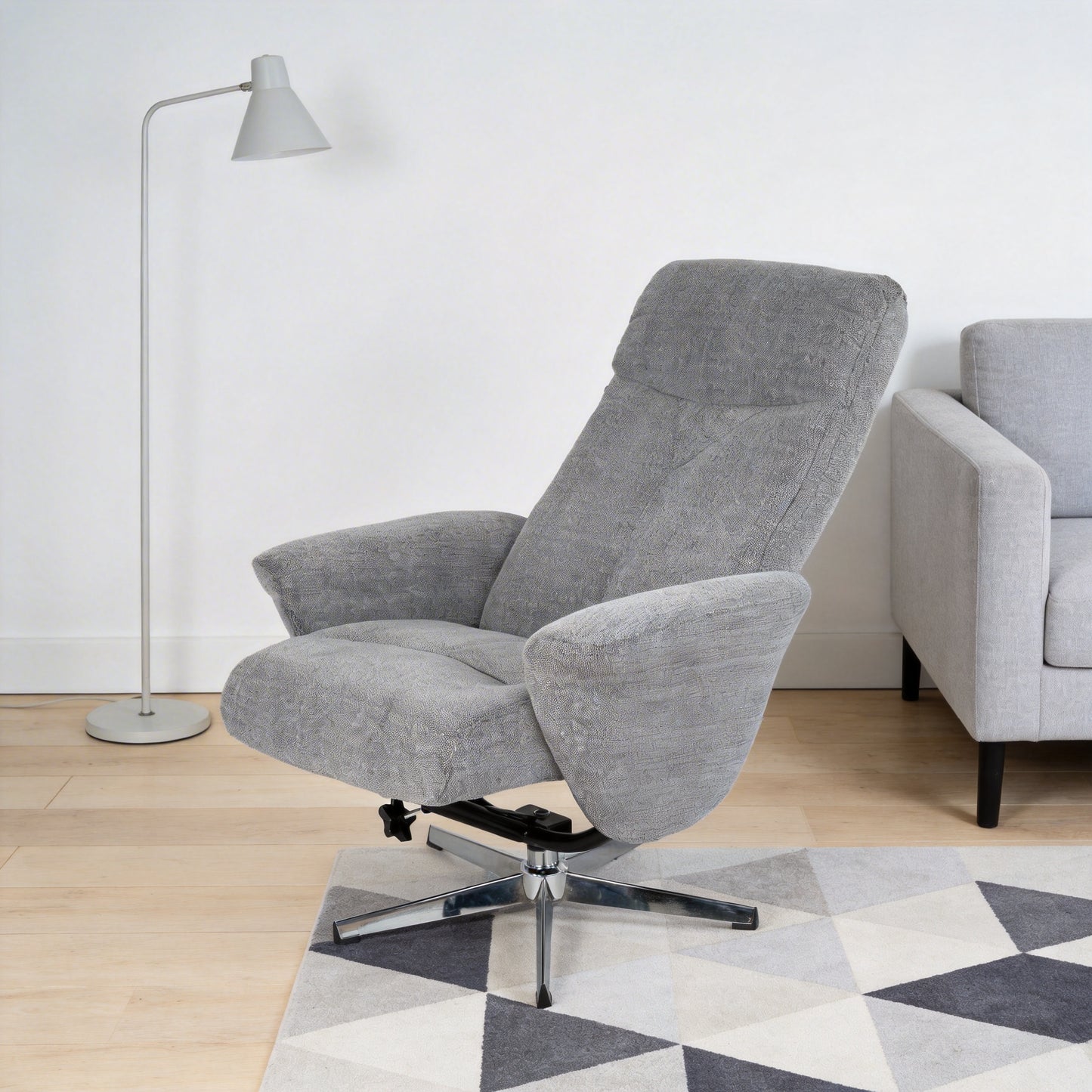 Light Grey Chenille Swivel Recliner Chair with Ottoman - Ergonomic