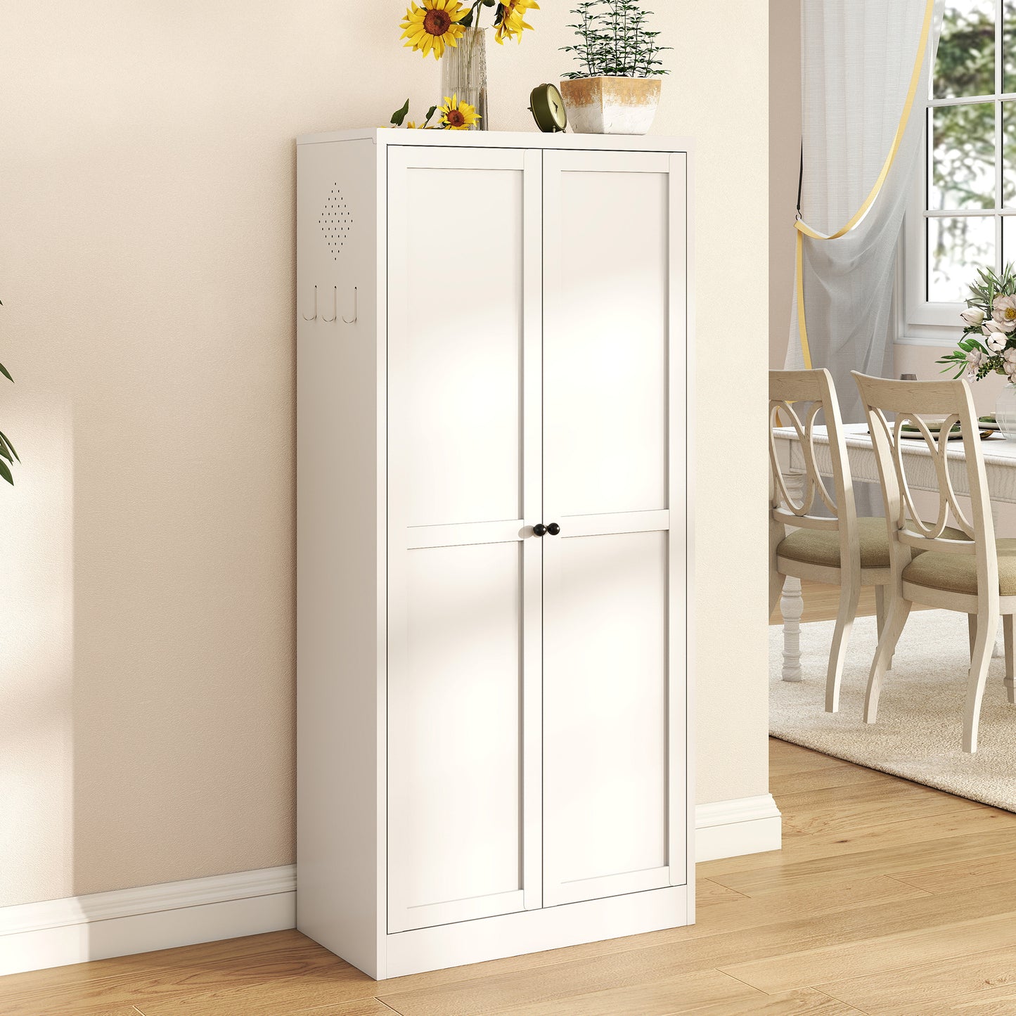 61 White Metal Kitchen Pantry Cabinet Adjustable Storage With 4