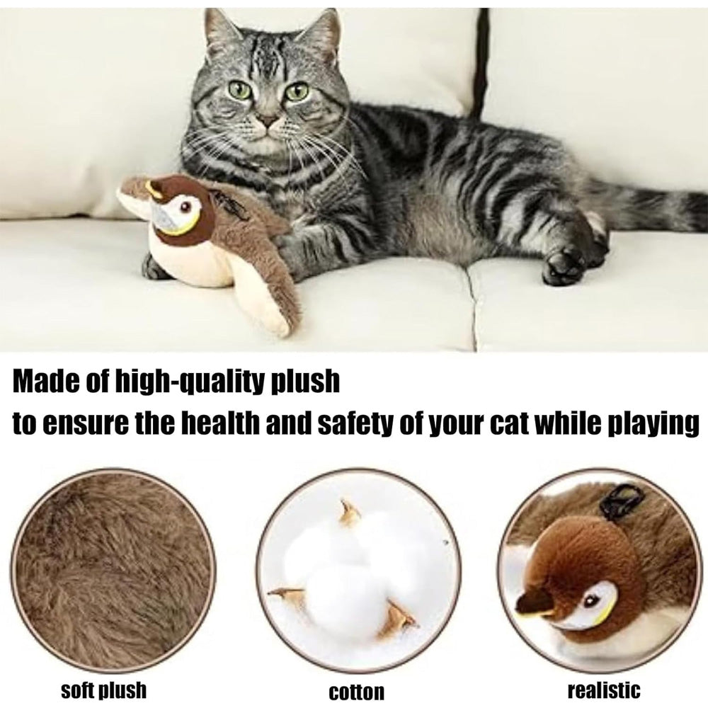 USB Rechargeable Flapping Bird Cat Toy with Chirping & Motion Sensor - Interactive Plush Plaything