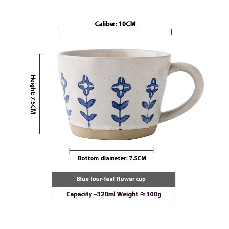 Hand-Painted Small Flower Ceramic Drinking Cup 320ml - Blue