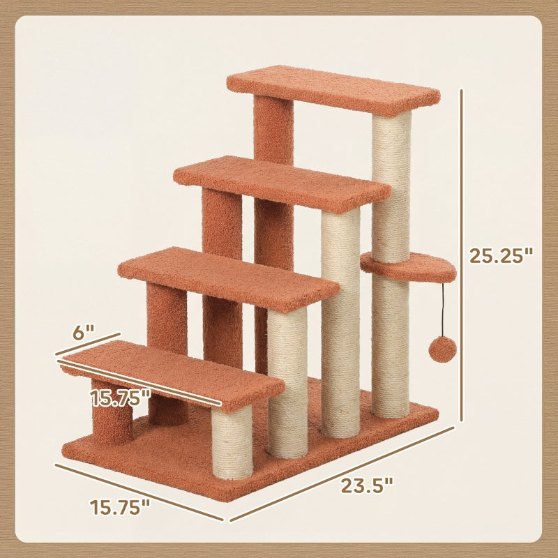 Cat Steps with Scratching Posts for High Beds and Sofas - Brown, 3-Step Cat Tree