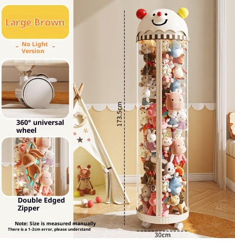 Kids Doll Storage Bucket with Zipper and Light Options - Plush Toy Organizer