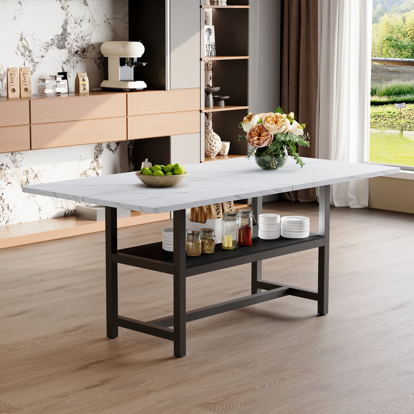 A 71 X35.4 Inch Dining Table With Tabletop Cleverly Pieced Together