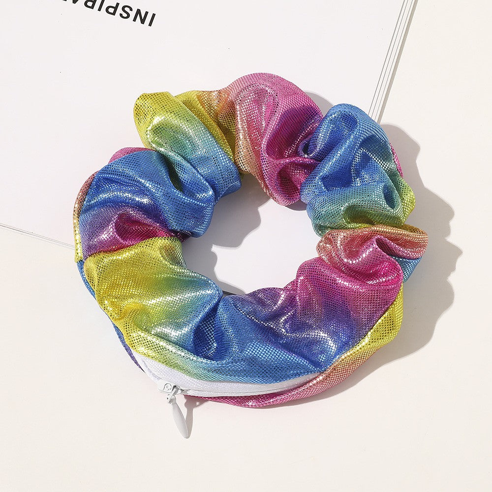 European & American Printed Satin Hair Ring with Zipper - Large Intestine Style