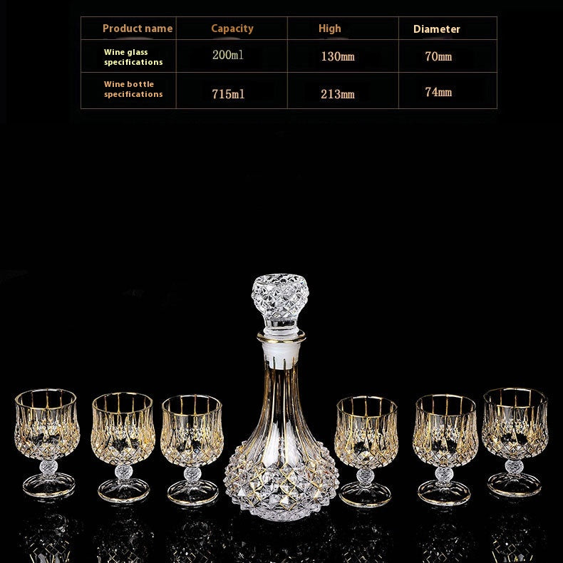 Crystal Glass Whiskey and Wine Set - Creative Gold Finish, 7-Piece Home Barware