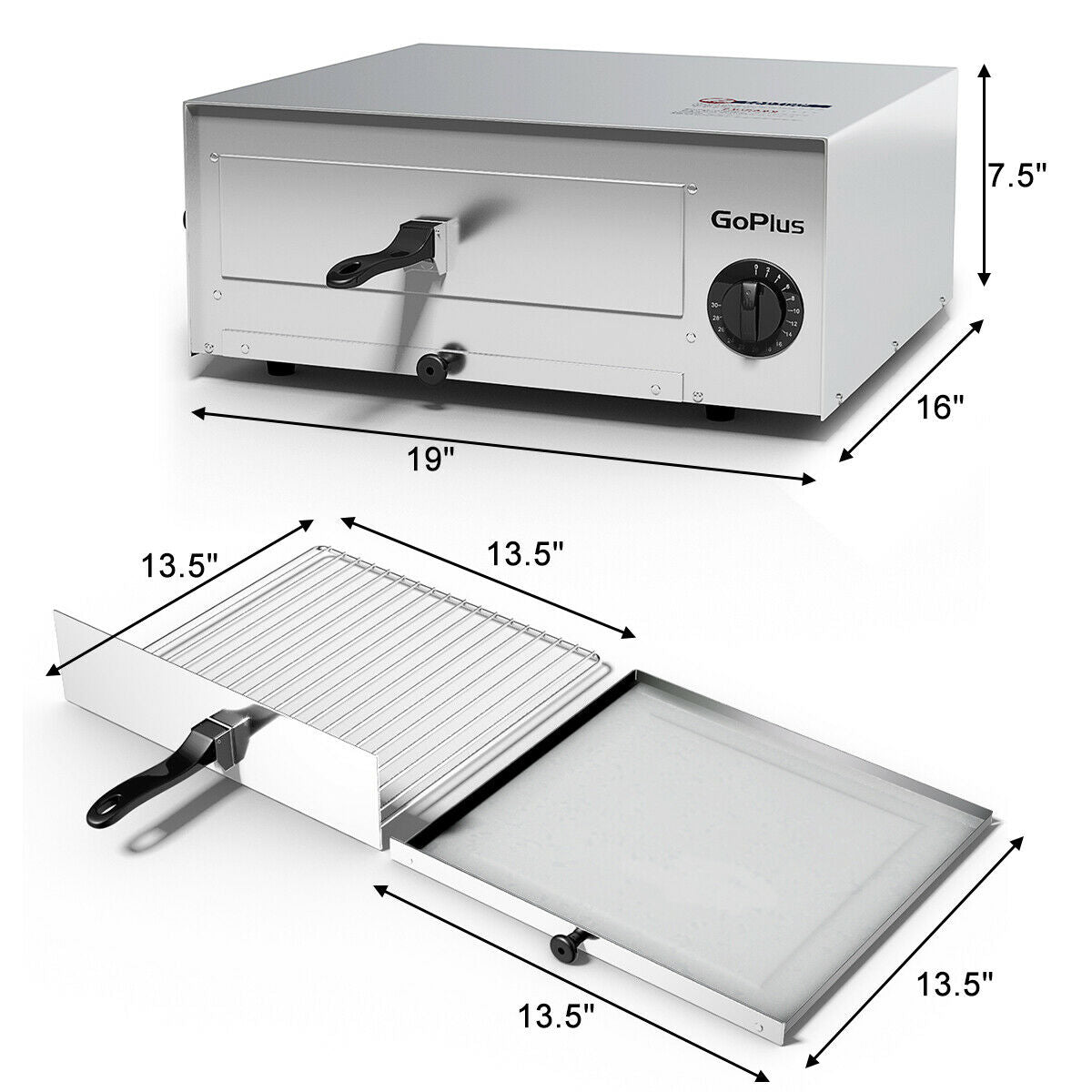 Commercial Stainless Steel Pizza Oven with Timer & Crumb Tray