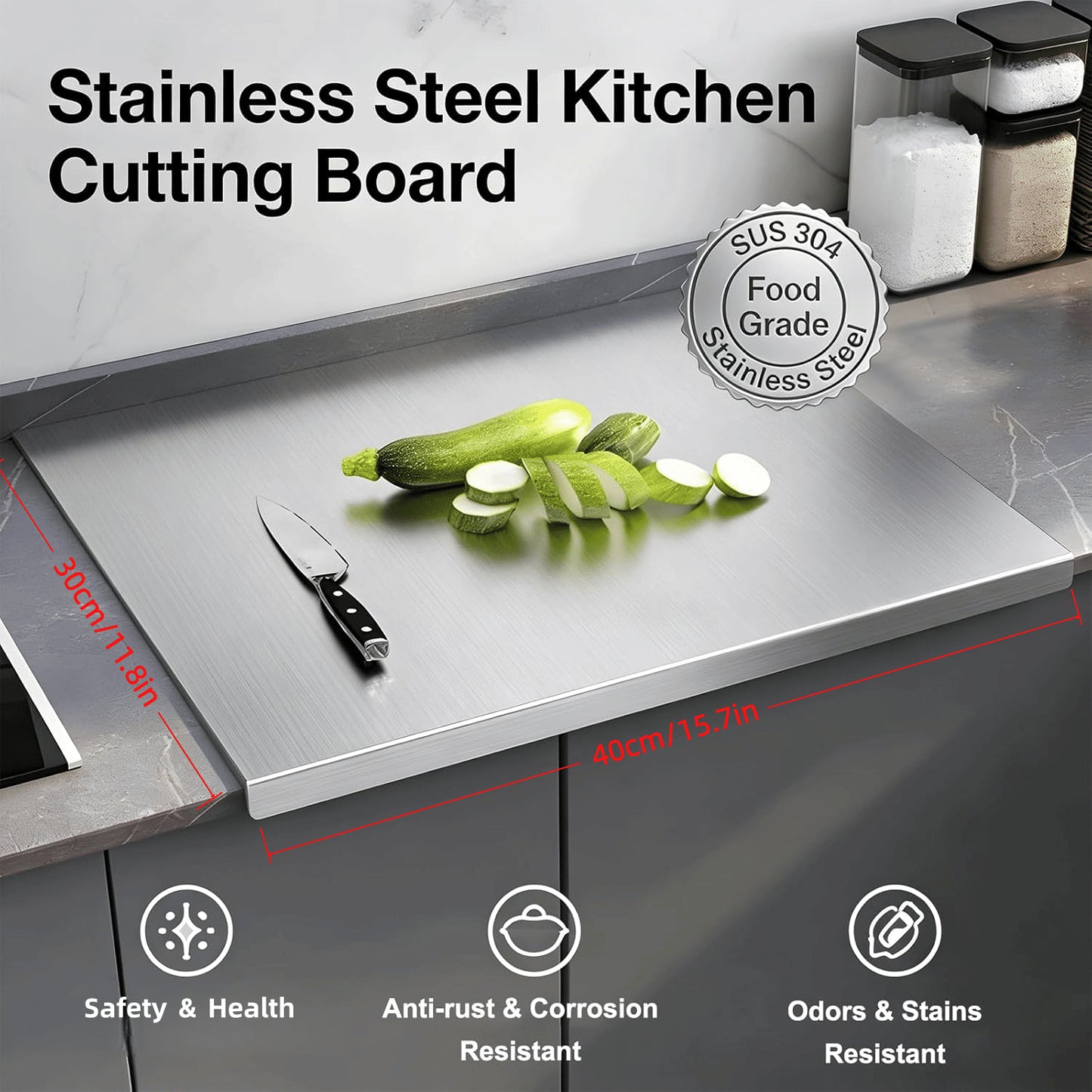 304 Stainless Steel Cutting Board - Large Multi-Purpose Kitchen Tool