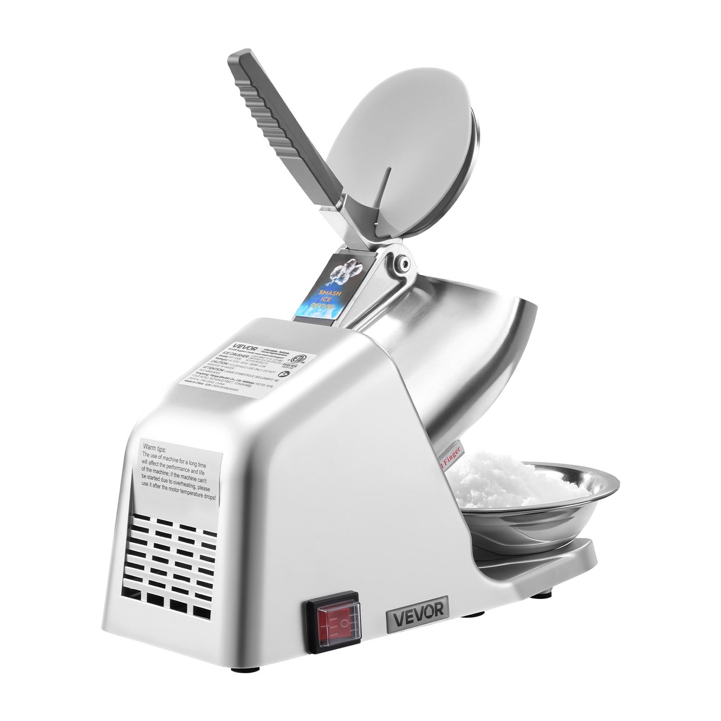 Electric Ice Crusher 286LBS/H Snow Cone Maker Shaved Ice Kitchen Appliance - Silver