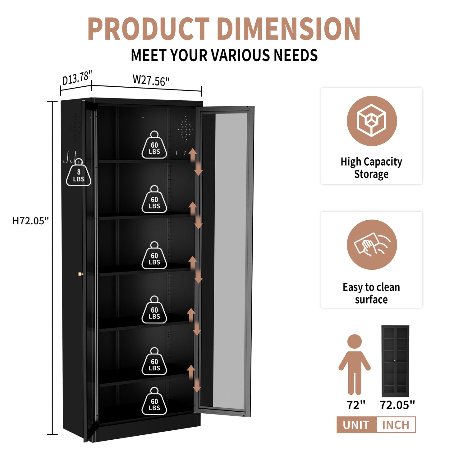 Metal Kitchen Pantry Cabinet - 72 Tall Storage With 5 Adjustable
