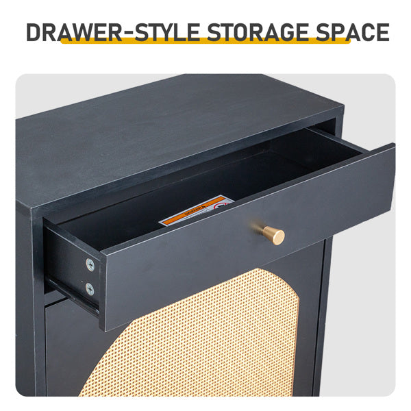 Shoe Cabinet with Drawer and Flip-Top Compartments - Black
