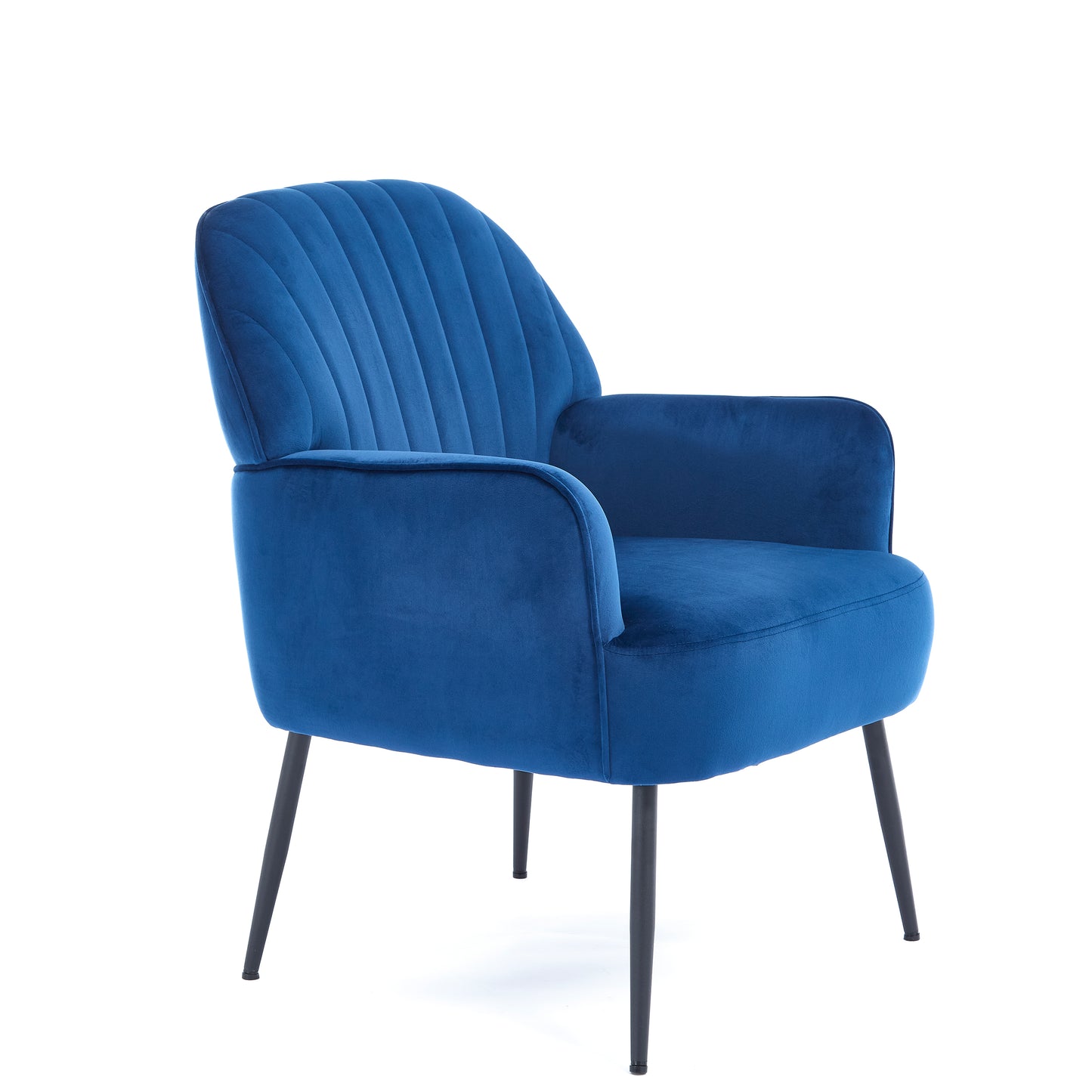 Modern Velvet Accent Chair - Comfy Barrel Armchair in Blue