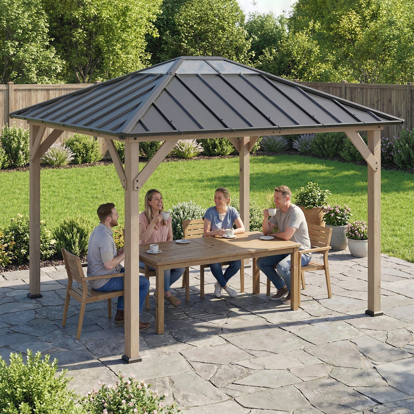 10' x 12' Hardtop Gazebo with Galvanized Steel Roof - Light Walnut