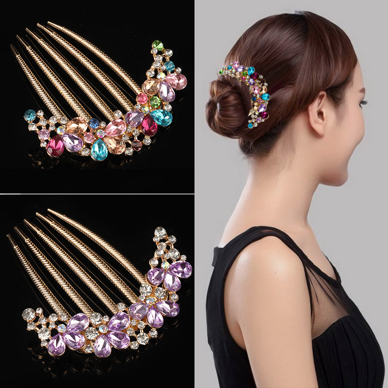 Alloy Water Drill Comb Palace Style Women’s Five-Tooth Hair Comb