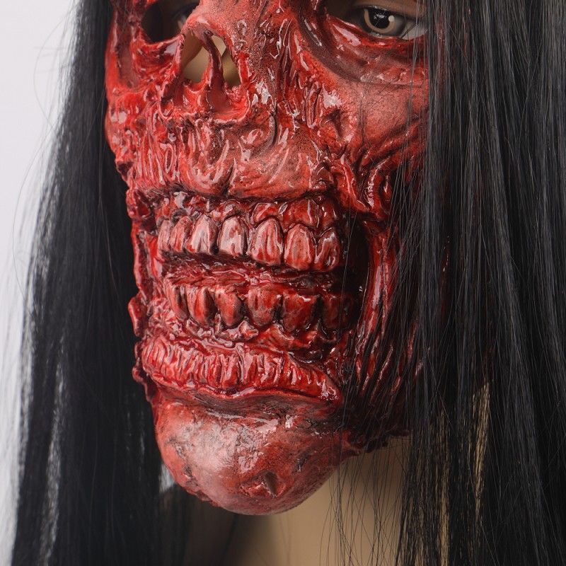 Horror Skull Latex Headgear Mask - Red
