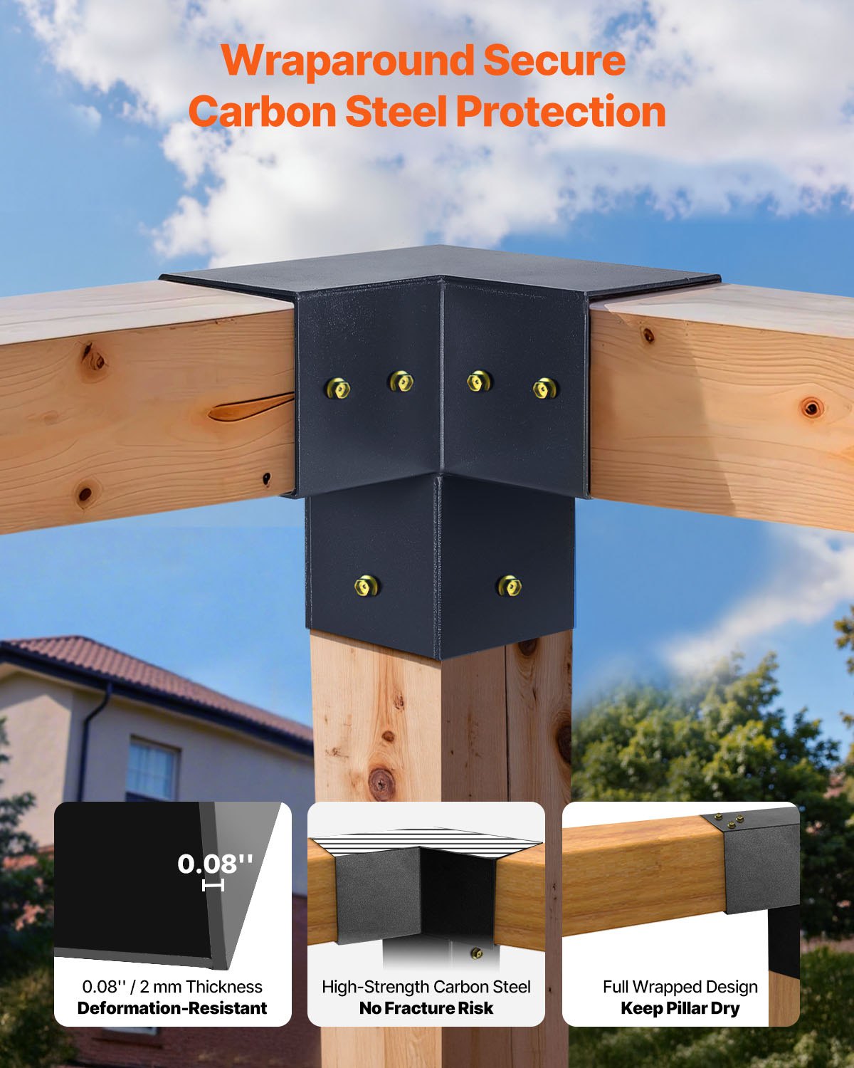 4x4 Inch Pergola Bracket Kit for Pitched Roof Wood Posts - Black