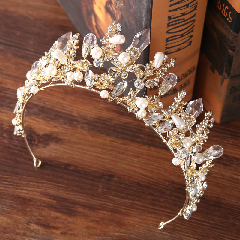 Baroque Crystal Crown Tiara - Light Gold