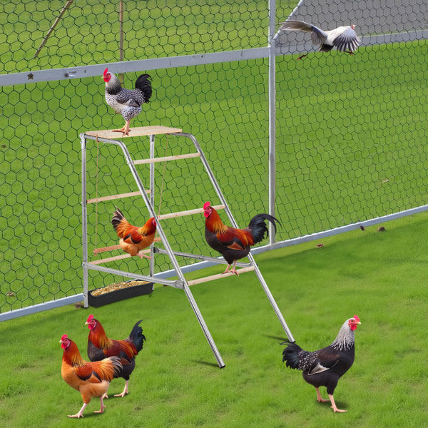 Outdoor Chicken Perch 103x50x100cm with 4 Levels - Durable Metal & Wood