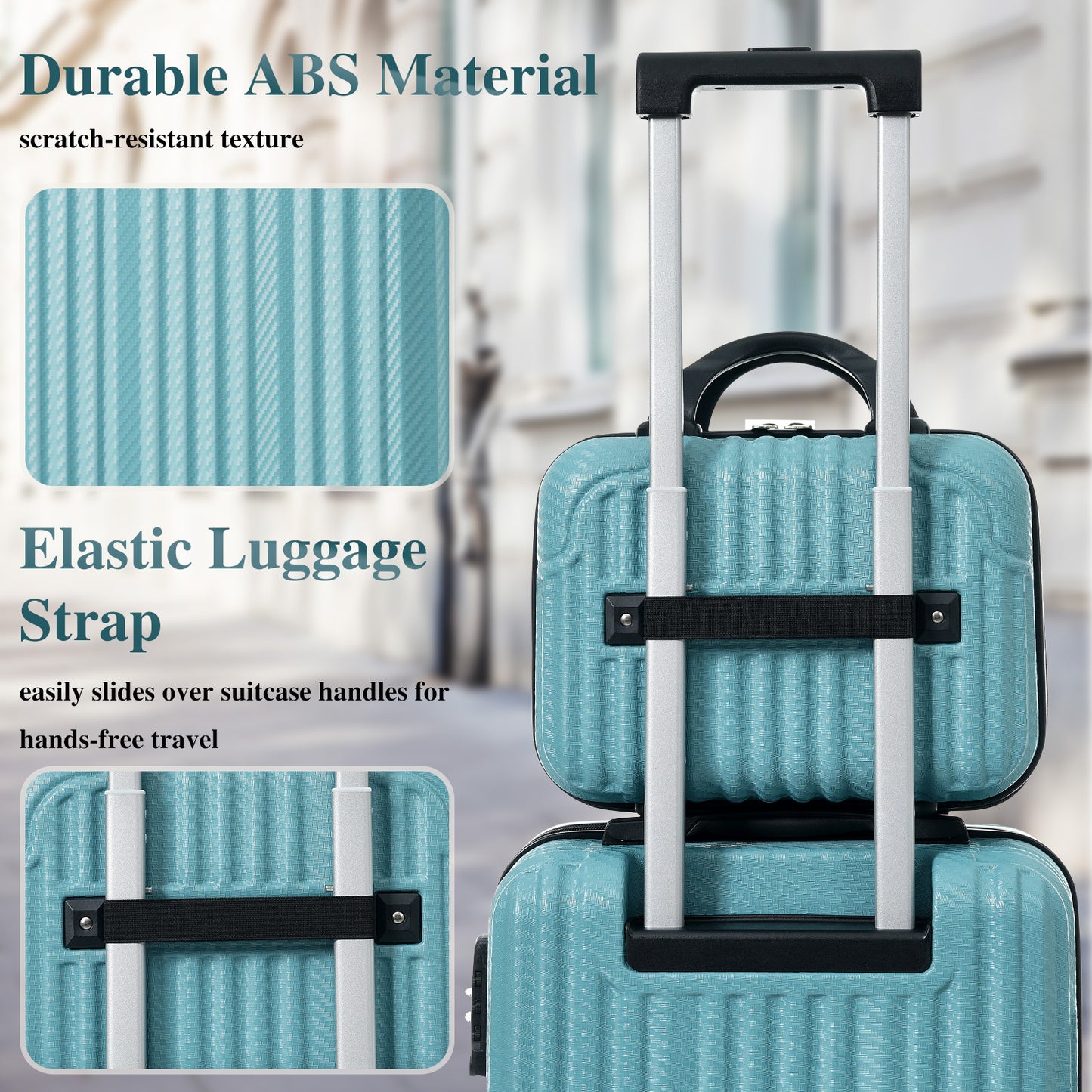 6-Piece Hardshell Luggage Set - Durable ABS Suitcases with Spinner Wheels - Ice Blue