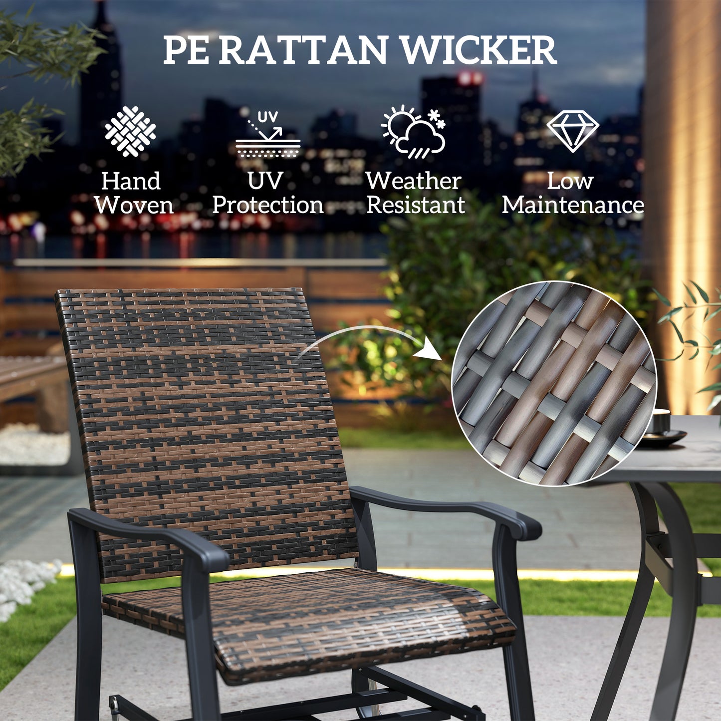 Rattan Swivel Patio Glider Chair Set of 2 - Brown