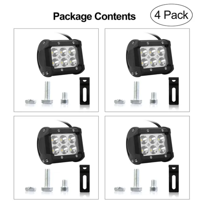 4 Pack 18W Dual Row LED Spot Light Cube Pods for Off-Road & Work Lighting
