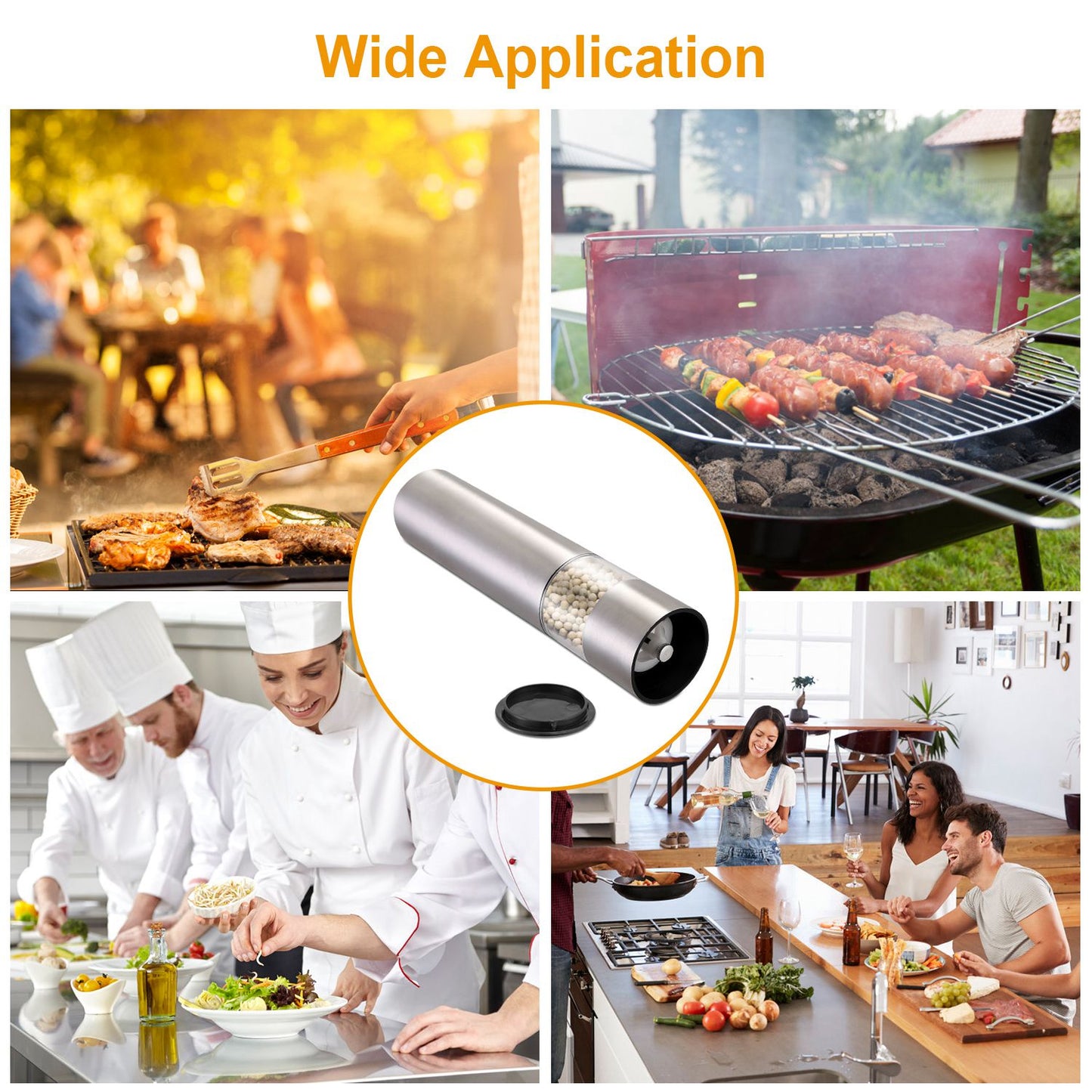 Electric Salt and Pepper Grinder Set - Adjustable Coarseness, Stainless Steel